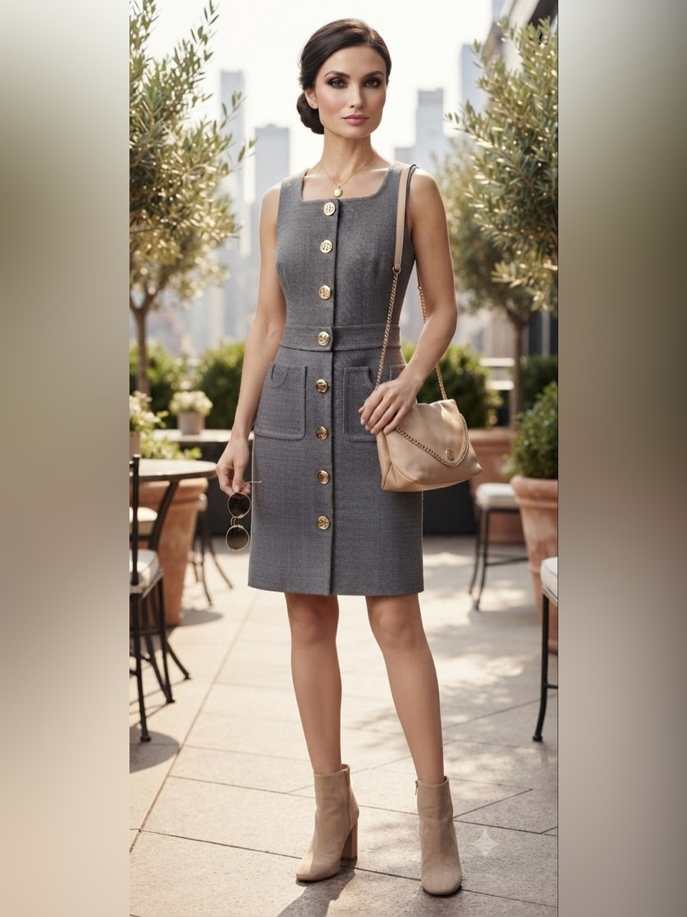 Tory Burch gray logo button dresse